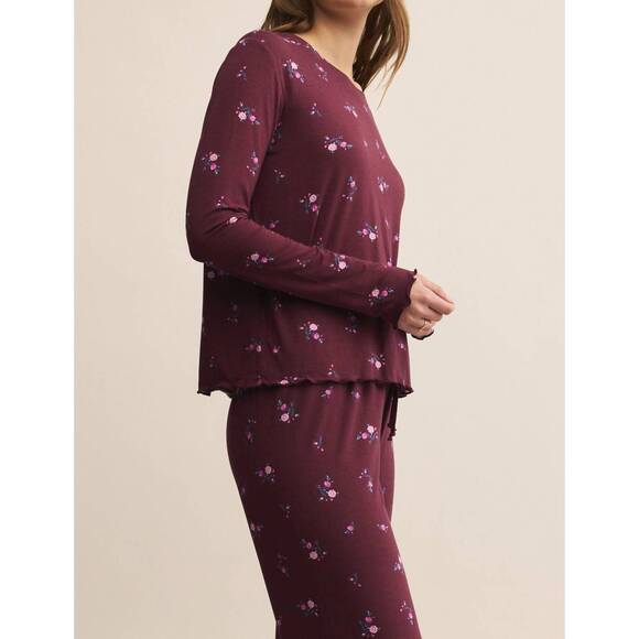 NEW Z SUPPLY bella ditsy long sleeve top in merlot - Picture 3 of 3